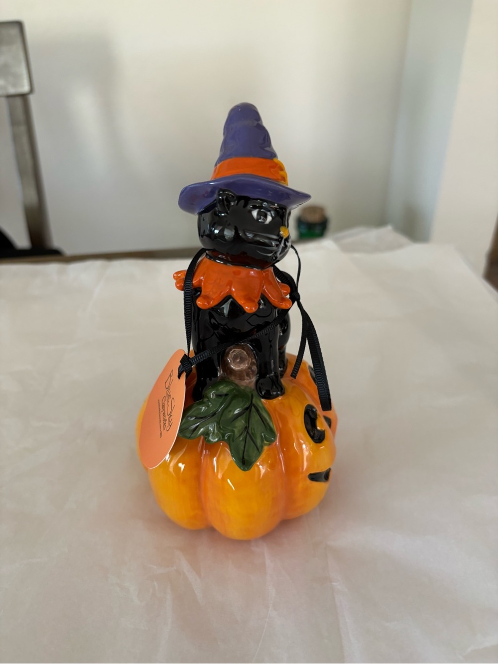 Blue Sky Halloween Black Cat Witch Jack O Lantern Pumpkin Figurine 8" Decor New - Picture 5 of 11